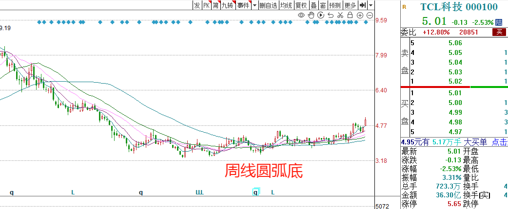 關于股票行情分析，聚焦在代碼為000100的股票上，股票行情分析，聚焦代碼為000100的股票動態(tài)